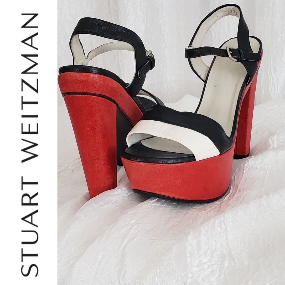 Stuart Weitzman Red Black Off White Color Block
